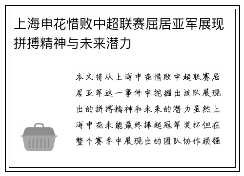 上海申花惜败中超联赛屈居亚军展现拼搏精神与未来潜力